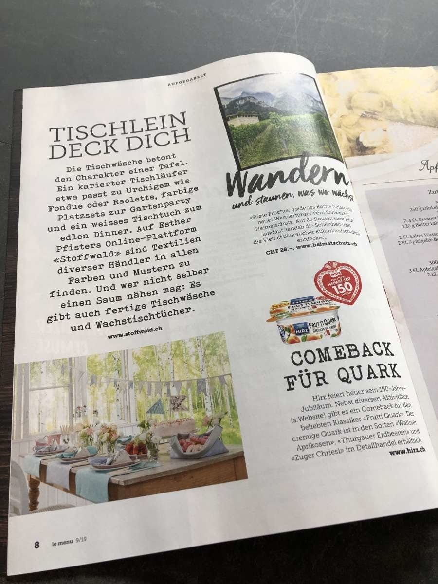 Tischlein deck dich! – Artikel im «Le Menu» vom 21.8.2019