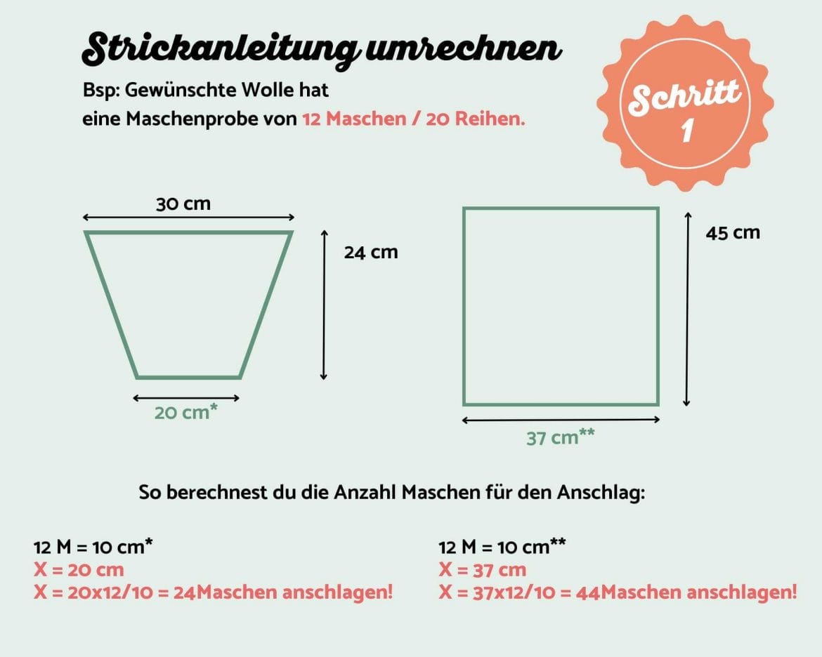 Maschenprobe umrechnen