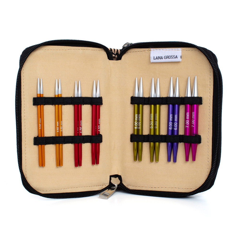 LANA GROSSA Rundstricknadel-Set Alu Rainbow kurz